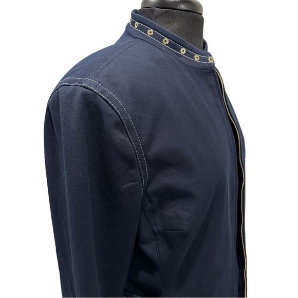 ST John Sport by Marie Gray Navy Blue Zip Front Grommet Trim Sport Coat Jacket - Picture 7 of 16